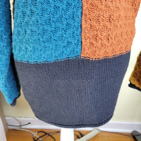 Womans Yarnworks Color Block Ramie Cotton Sweater Button V-Neck Size Large 12/14 - Picture 8 of 11